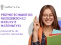 Uśmiechnięta dziewczyna z założonymi palcami, trzymająca książki, na tle tekstu o maturze z matematyki.