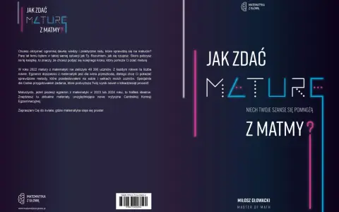 Grafika z napisem "Jak zdać maturę z matmy?", neonowe linie i logo "Matematyka z głową".