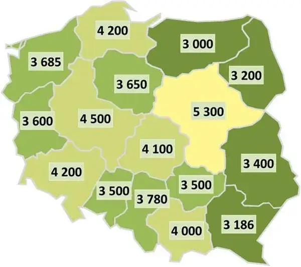 Mapa zarobk&oacute;w architekt&oacute;w w Polsce