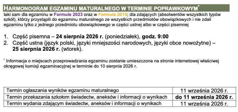 harmonogram matura 2026 kalendarz