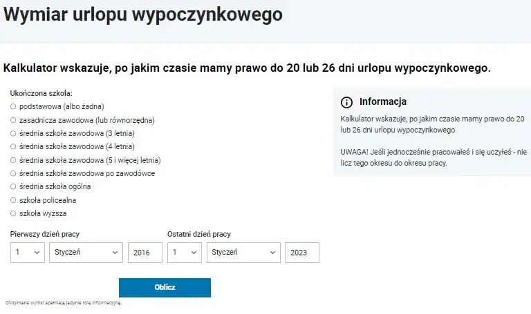 kalendarz urlopowy, obliczanie urlopu, pierwszy urlop w pracy